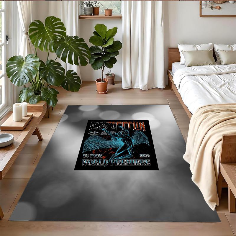 Led Zeppelin Print Crystal Velvet Plush Rug Wear?Resistant Anti?Slip Floor Mat For Indoor Household Decoration