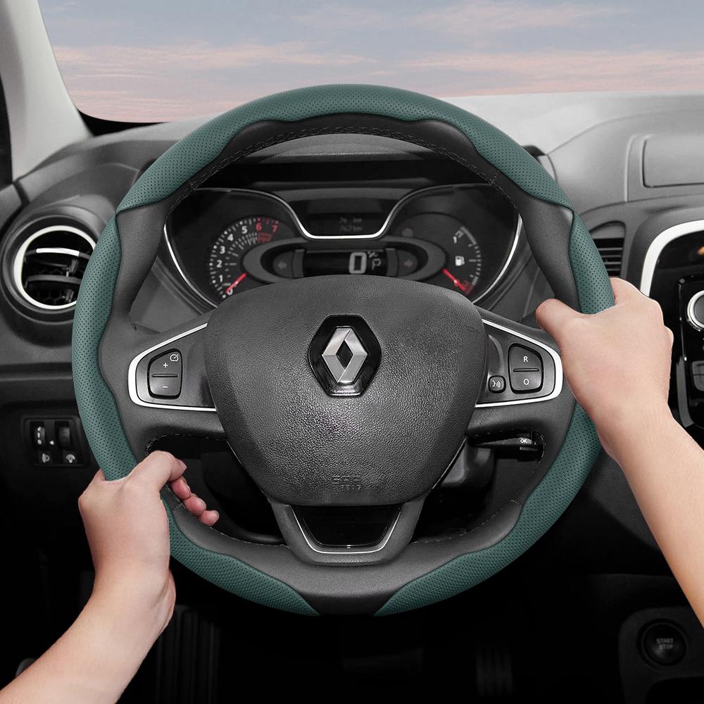 BHA1 Suitable for Renault Breathable Hole Leather Steering Wheel Cover Segmented Quick Release Design Non-Slip and Durable Megane 3 2 4 Clio4 5