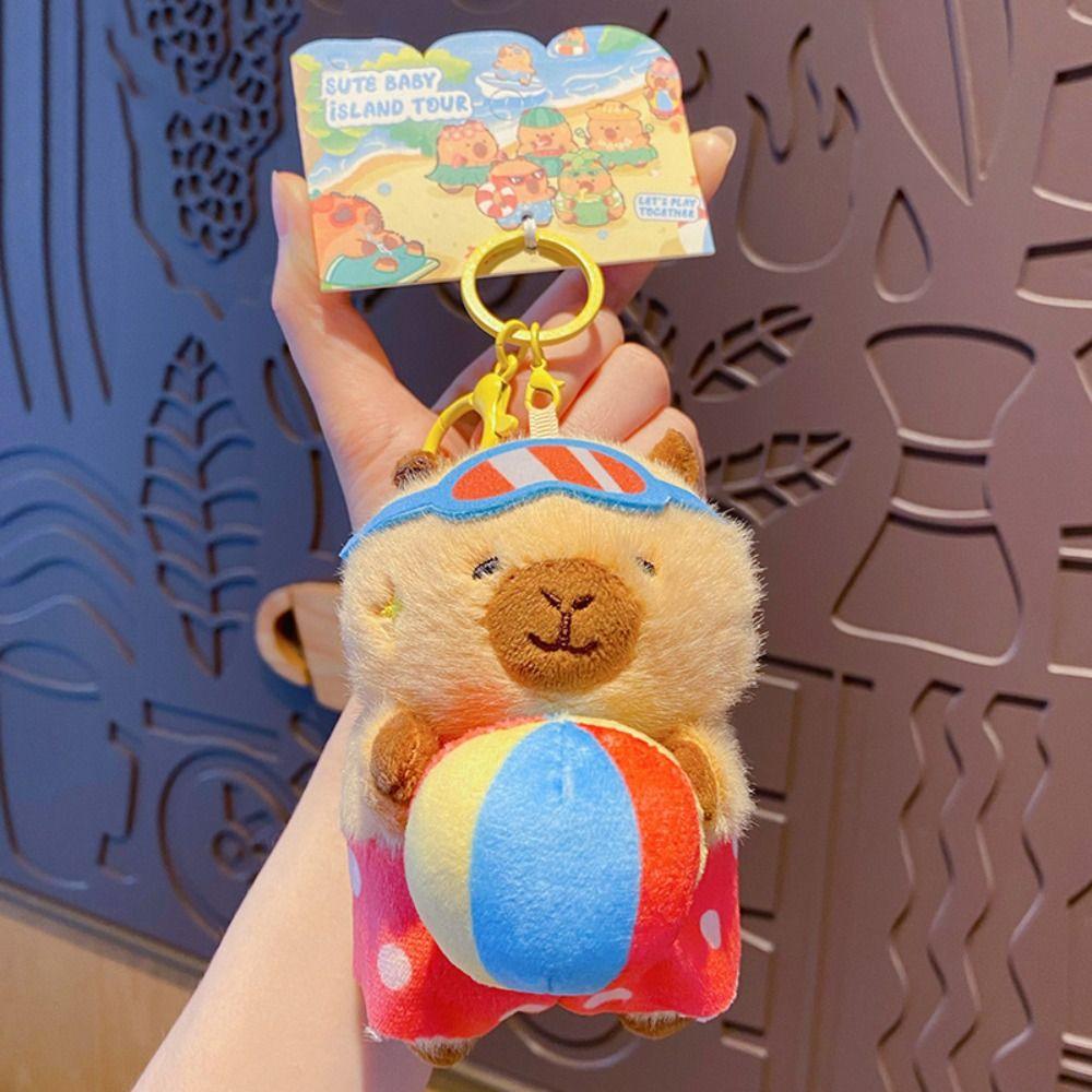 Cartoon Capybara Dolls Pendant Island Style Car Keyring Funny Plush Capybara Keychain  Gifts