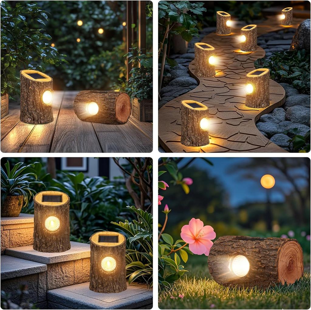 2 Pack Solar Tree Stump Lights Outdoor Waterproof LED Garden Decor for Patio, Yard Art Birthday Gift for Women Mom