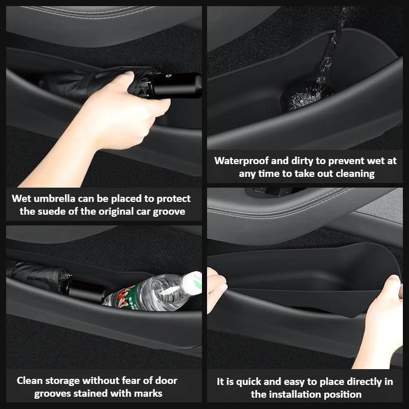 Door Slot Storage Box for Tesla Model Y Launch/Juniper 2025 Organizer Door Side Waterproof Umbrella Box Interior Car Accessories