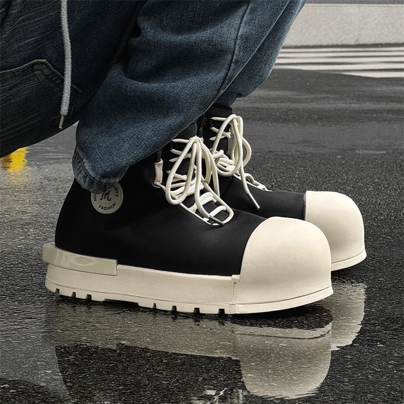 2025 новые черно-белые туфли с большим носком, усиленная толстая подошва, круглая носовая часть, универсальные высокие спортивные туфли, пара 7230-6230-J