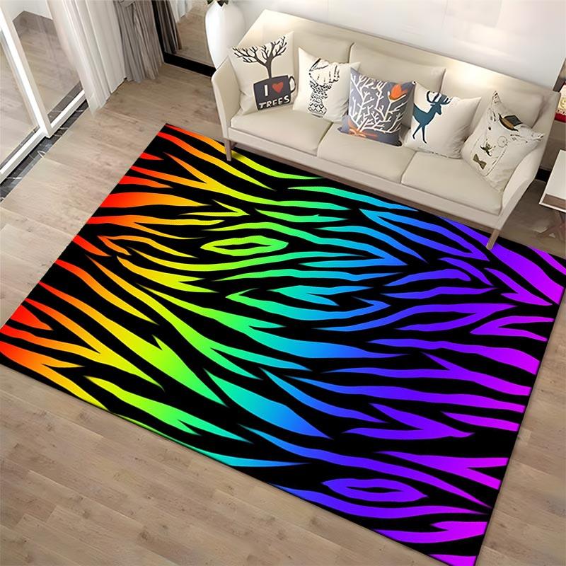 Colorful Zebra Pattern Carpet with Rainbow Stripes for Home Decor Suitable for use as an anti-slip for living room bedroom sofas