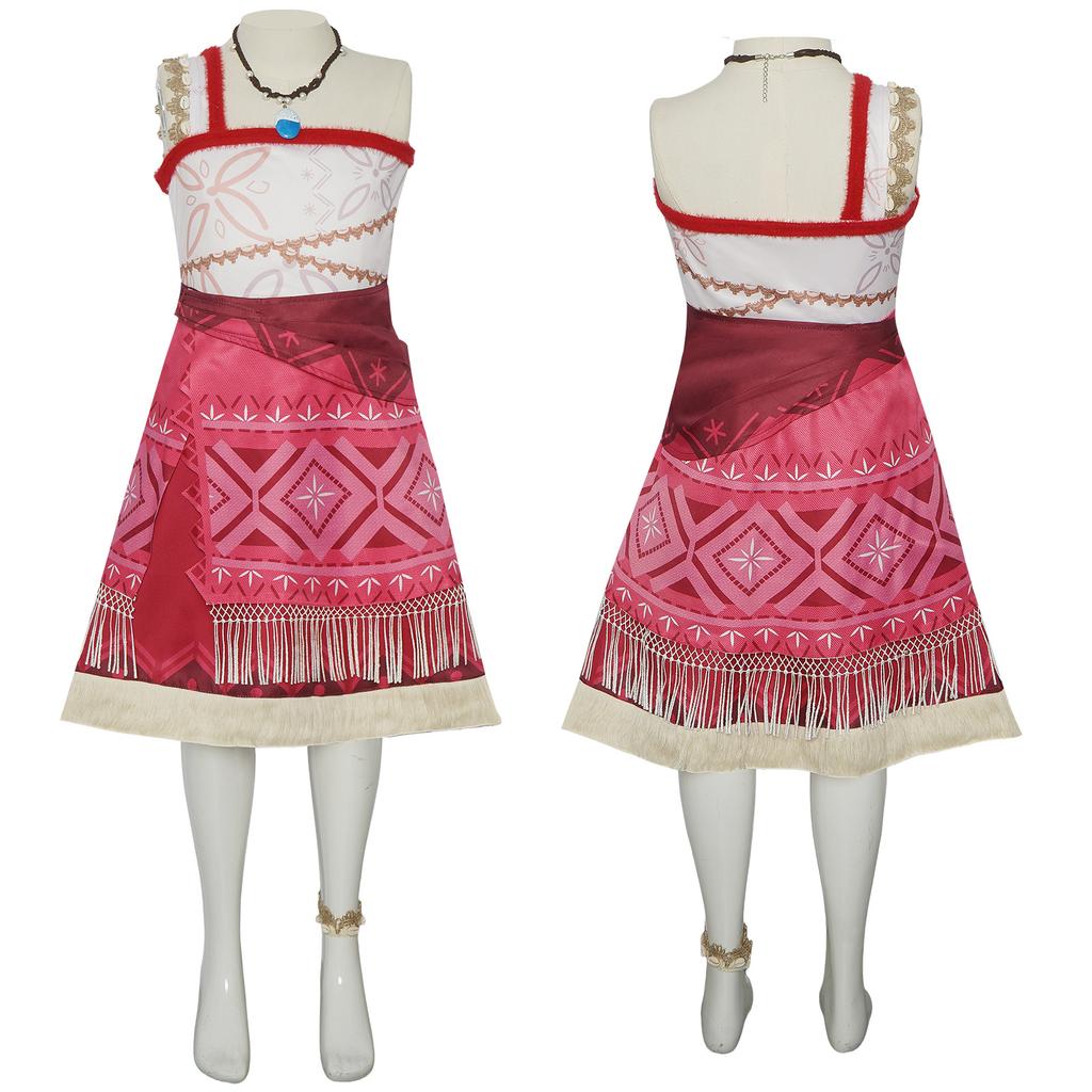 Костюм для косплея Моаны Женский наряд для приключений Комплект юбки Платье принцессы для переодевания с ожерельем для Хэллоуина Карнавальной вечеринки