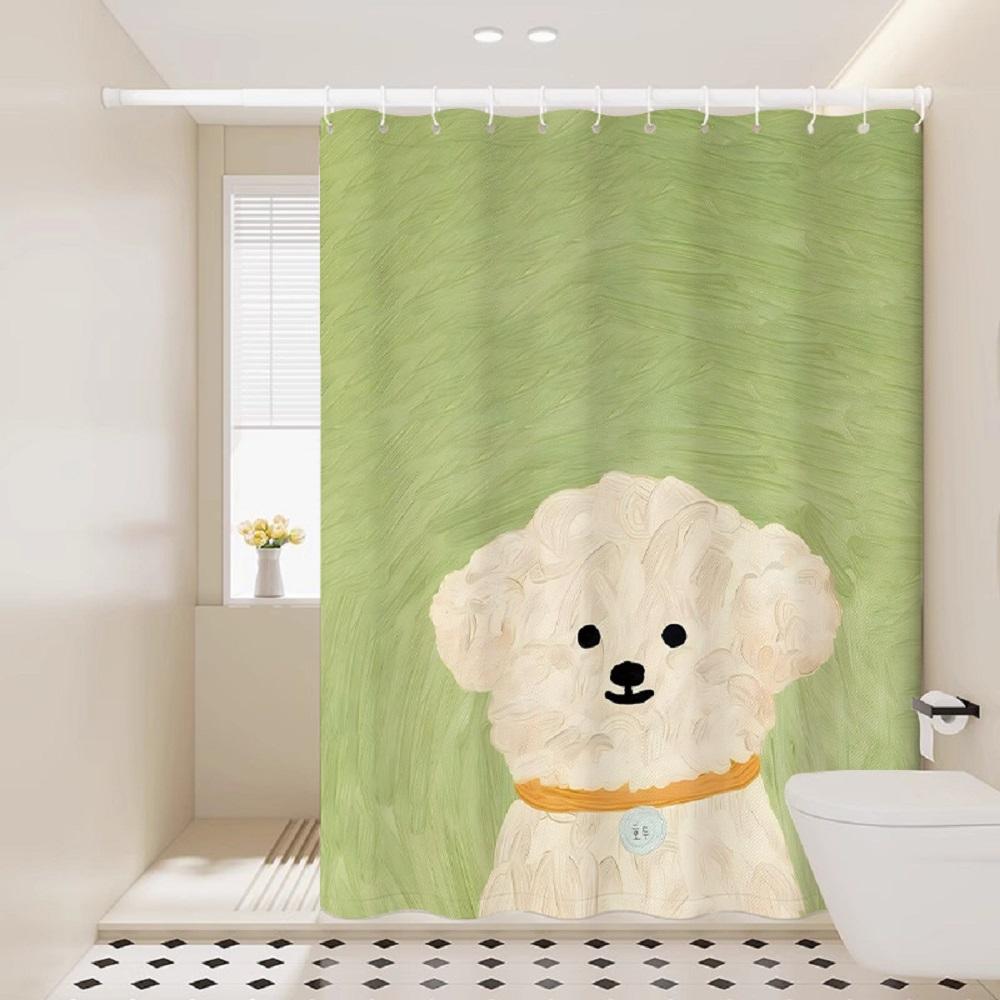 VIKAMA Adorable Puppy Print Shower Curtain Nordic Instagram-Style Bathroom Warm, Healing, and Playful Atmosphere