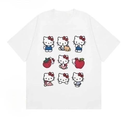 Miniso 2026 Футболка с принтом Hello Kitty, свободная, повседневная, милая, модная, с круглым вырезом, короткий рукав, универсальная, для женщин и девочек