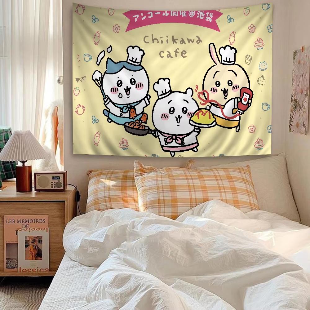 Kawaii Usaki Cartoon Chiikawa Cute Colorful Cute Tapestry Room Decoration Home Decor Bedroom Wall Hanging Fabric
