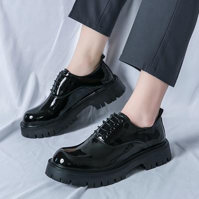 Модные классические черные мужские модные глянцевые туфли из лакированной кожи на шнуровке, весенние мужские удобные туфли с толстой подошвой и противоскользящим покрытием из бисквитного торта