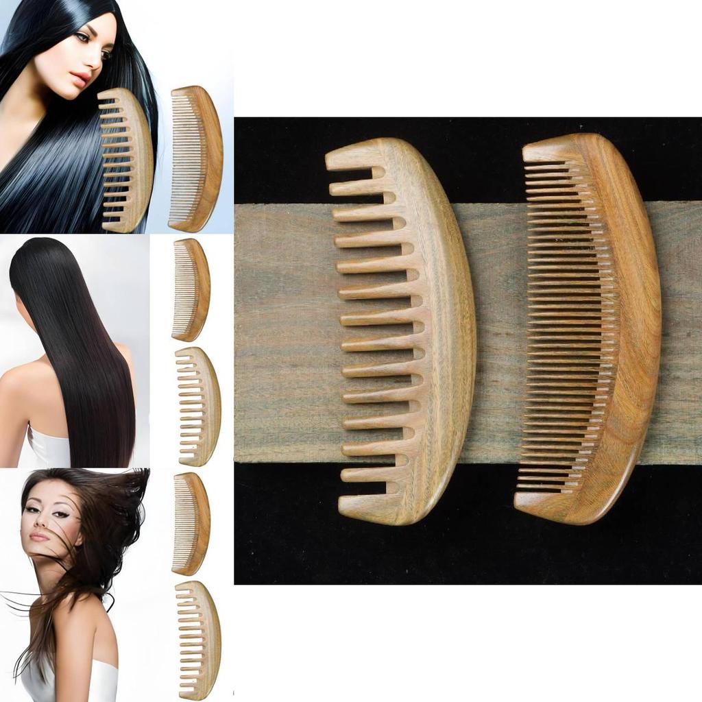 Натуральная расческа из зеленого сандала Элегантная антистатическая массажная расческа с широкими зубьями для девочек