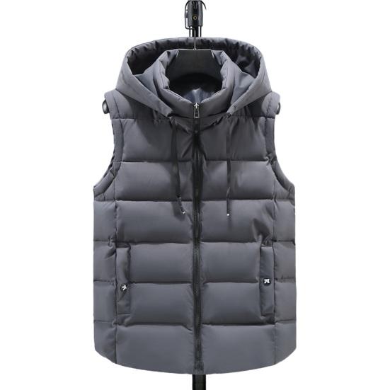 Унисекс хлопковый жилет с капюшоном, воротником-стойкой, завязками на шнурке, без рукавов, застежкой-молнией, жилет с карманами, однотонный утепленный жилет, куртка