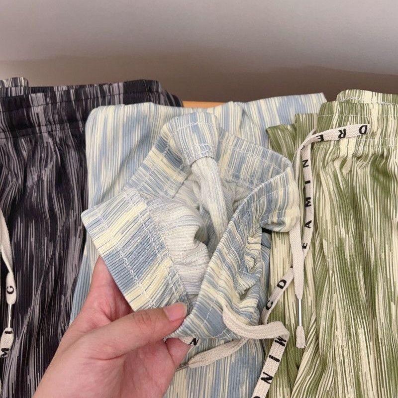 1 шт., свободные брюки из ледяного шелка на завязках, повседневный стиль, эластичная резинка на талии, весна-лето, пижама, облегающая домашняя одежда, окрашенная в технике тай-дай