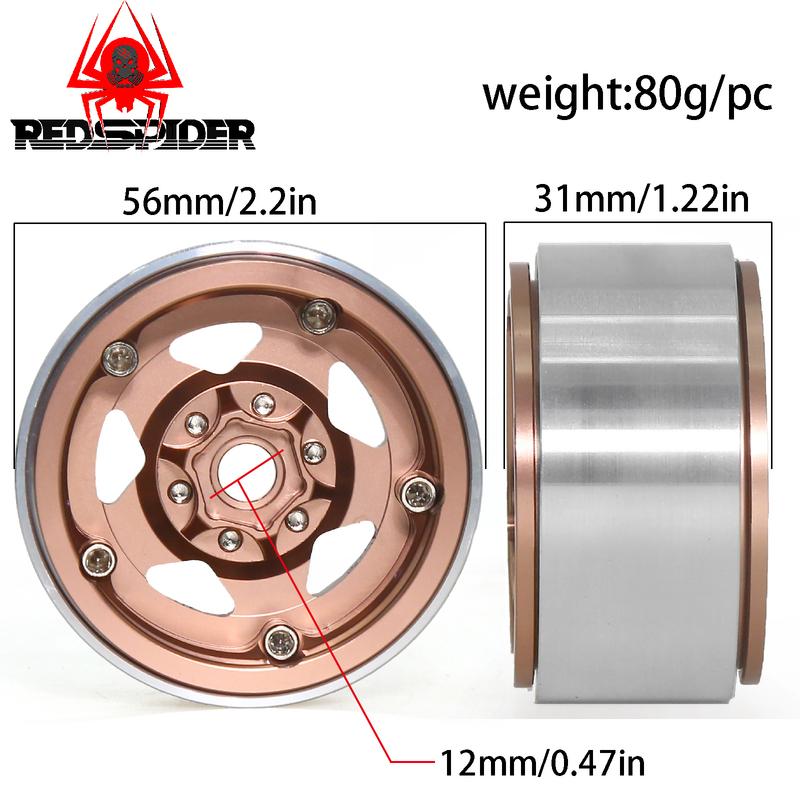 RC Rims 4pcs 1.9 Inch Beadlock RC Wheel Rim Set Wheel Hub for 1:10 RC Crawler Axial SCX10 II 90046 SCX10 III AXI03007 TRX4 D90