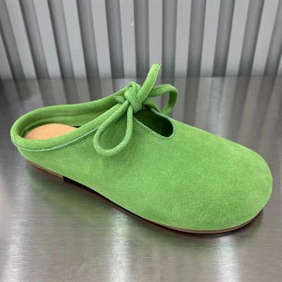 Замшевые женские туфли на плоской подошве, дизайнерские туфли-мюли с бантом, осенние повседневные туфли с открытой пяткой, новый тренд 2024 года, удобные женские туфли-сапатиллы
