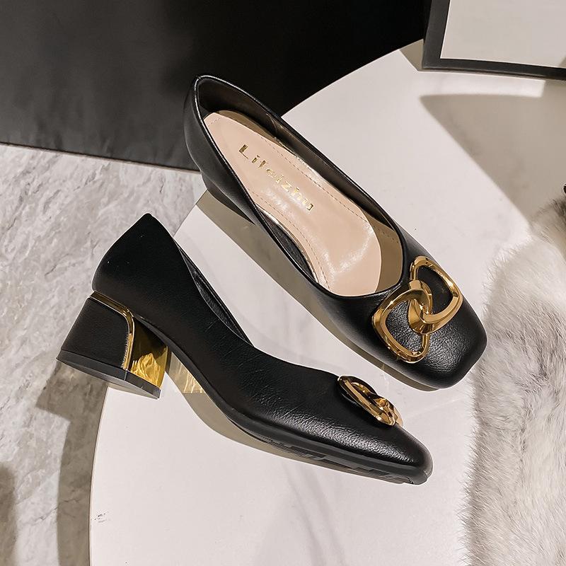 Spring Summer Shoes for Women Fashion Pumps New OL Chunky Heels High Heels Shoes Ladies Leather Boat Shoes 35-43