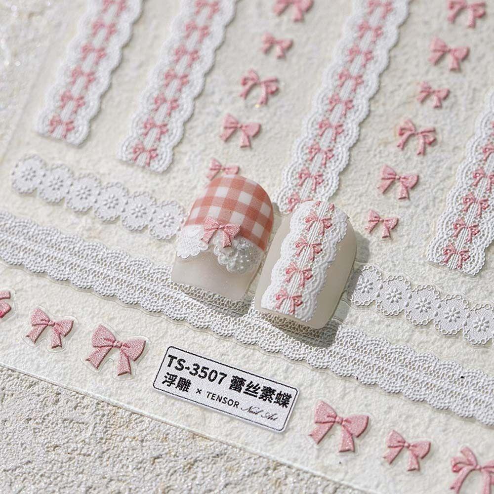 Любовь Сердце Кружева Лук Наклейки Для Ногтей Жемчужный Лук Наклейки Лук Украшения Для Ногтей Бантик Наклейки Для Ногтей Леди