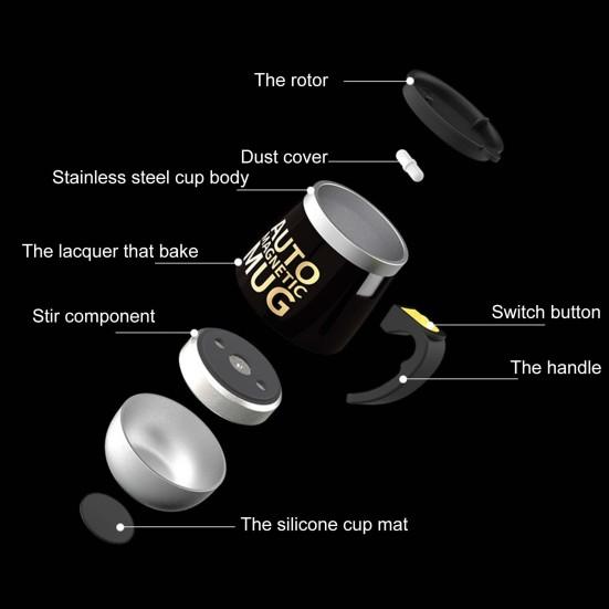 Магнитная кофейная кружка на 400 мл с автоматическим перемешиванием из АБС-пластика без BPA