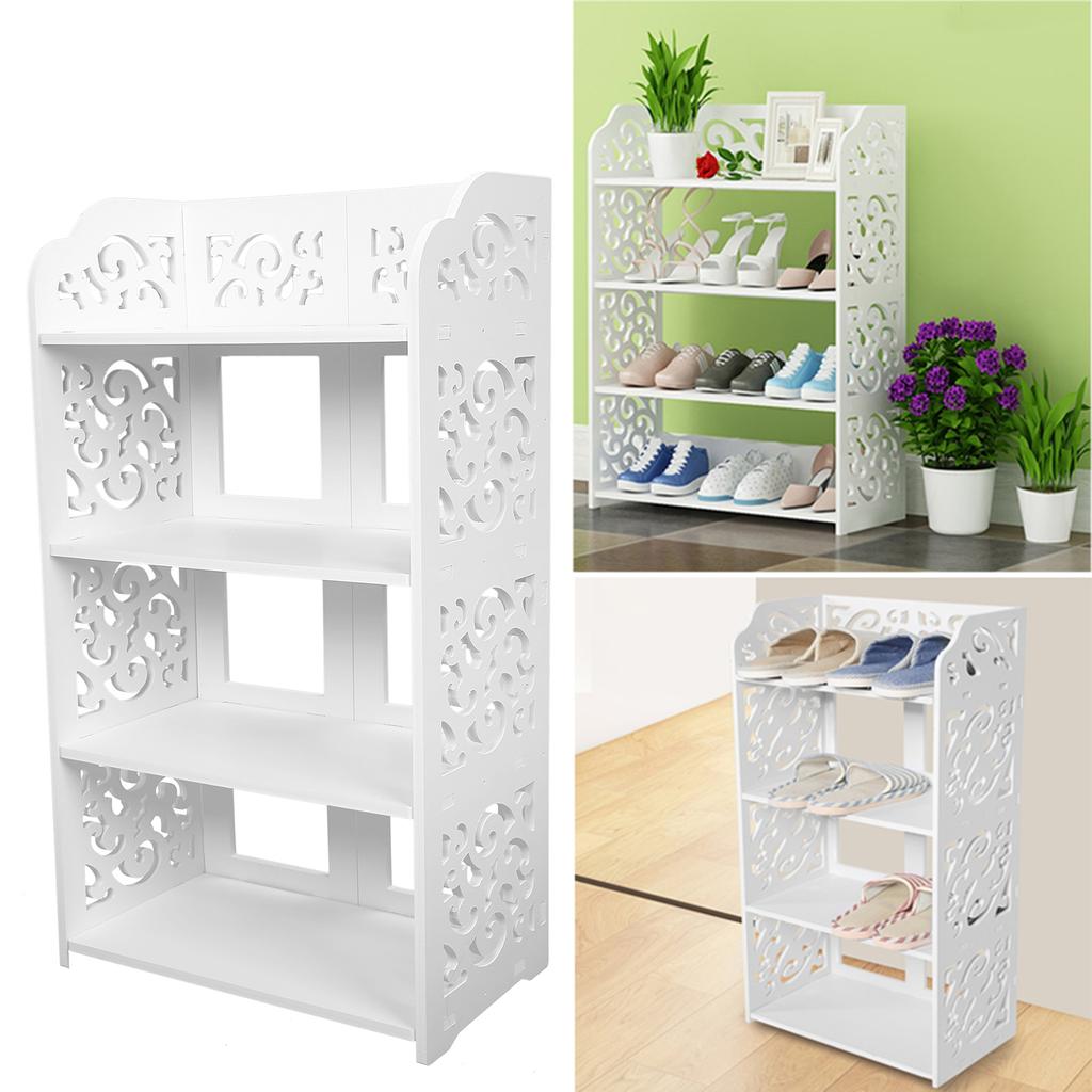4 Tiers White Hollow Out Shoe Rack Stand Storage Organiser Shelf
