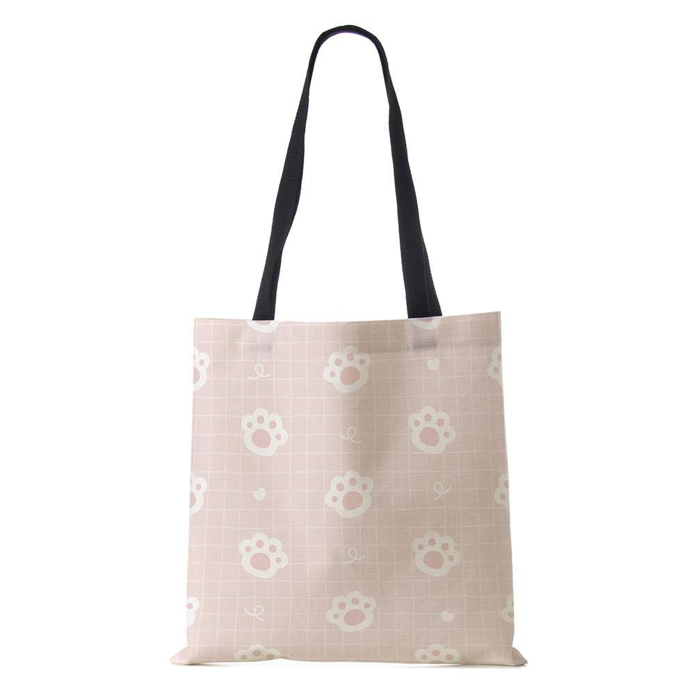 Cat Cartoon Shoulder Bag Reusable Shopper Kawaii Canvas Tote Bag Women Haajuku High Capacity Casual Folding Handbag