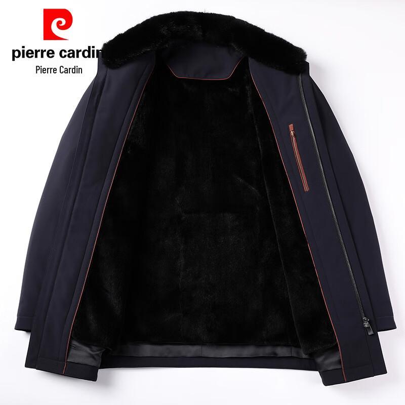 Pierre Cardin Men's Mid-length Goose Down Winter Coat with Mink Collar