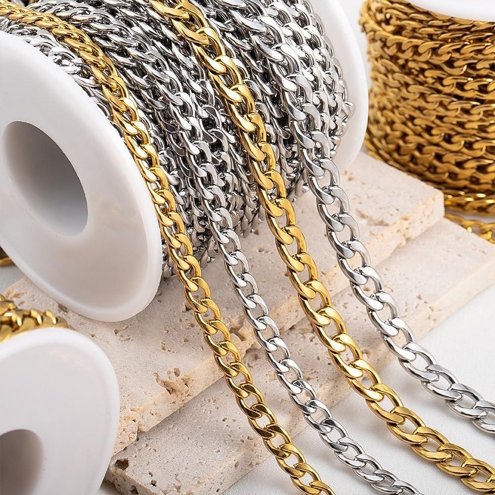 3-7mm Thickness Stainless Steel Chain Flat Chain Jewelry Making Accessory for Punk Jewelry Making