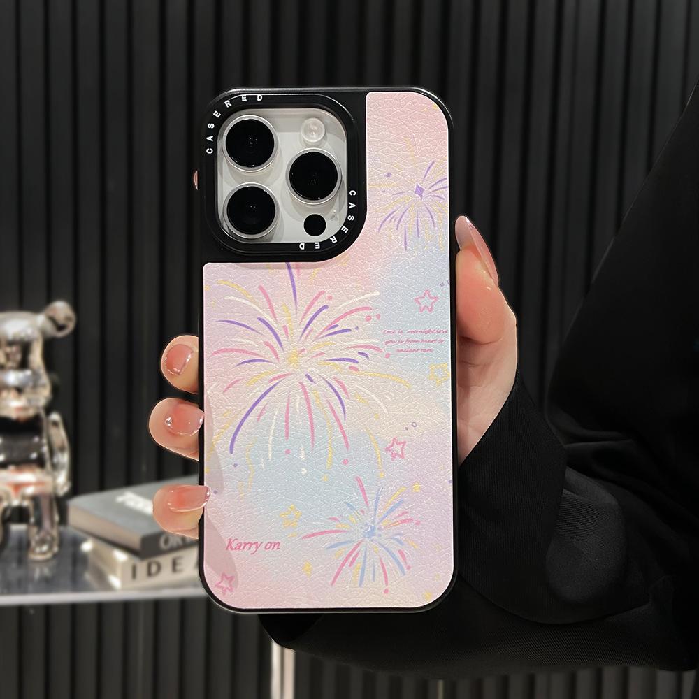 Применимый чехол для мобильного телефона iPhone16Pro в виде Замка с фейерверками Apple 15 с кожаным узором, продвинутый противоударный защитный чехол 13