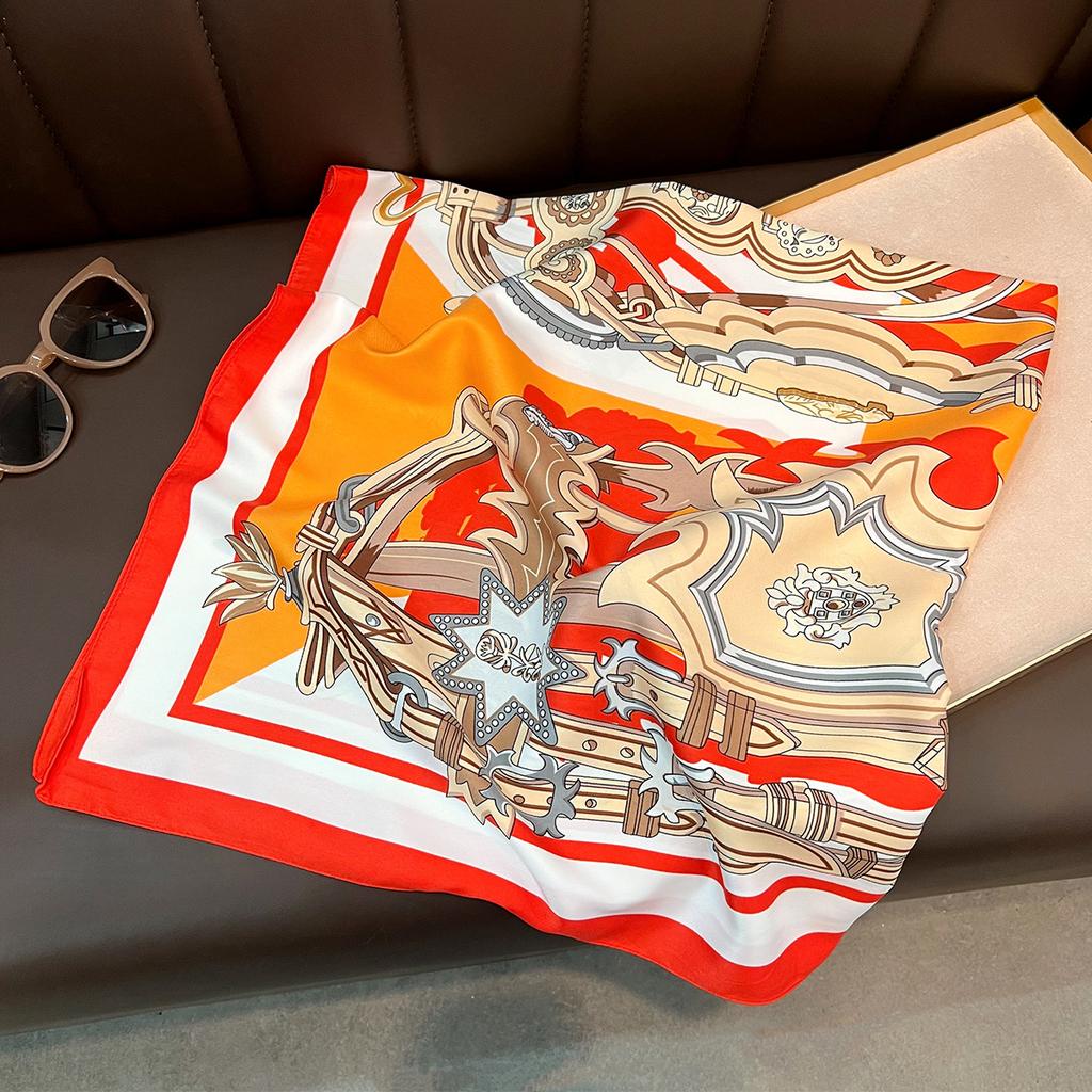 Autumn and winter new European castle 91 square scarf versatile geometric simple silk scarf decorative scarf neck protection scarf shawl