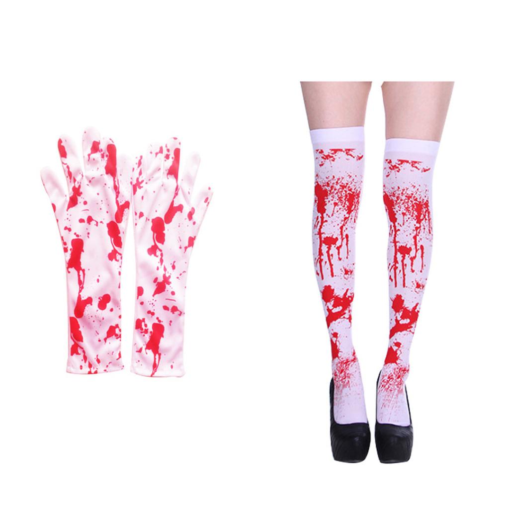 Women's Halloween Scary Skeleton Print Party Gloves Socks Set Two-piece Suit