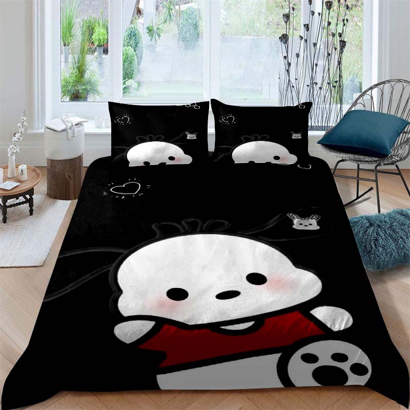 The new cartoon Pochacco dog themed three piece bedding set for 2026, including duvet covers and pillowcases, is the perfect cho