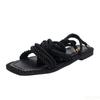 Модные женские сандалии Two Wear, плоские тапочки из пеньковой веревки, повседневные женские туфли большого размера 42 с квадратным носком и плоским каблуком