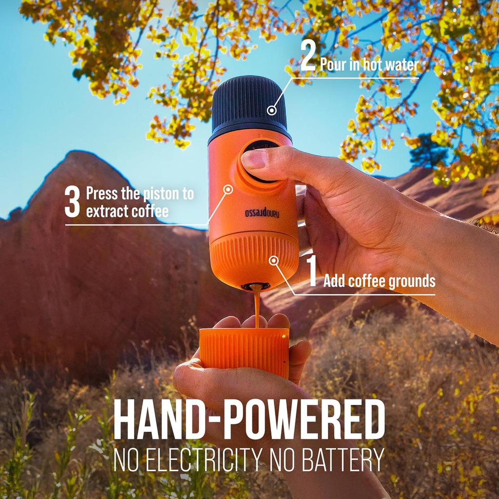 Authentic WACACO Nanopresso Portable Espresso Upgraded Version of the Manual Maximum Pressure of 18 Compatible with Ground Extra Mini Travel Coffee