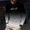 Spring and Autumn Gradient Men's Casual Loose Long Sleeve T-shirt Fashion Crewneck Polyester T-shirt Comfortable Men's Wear