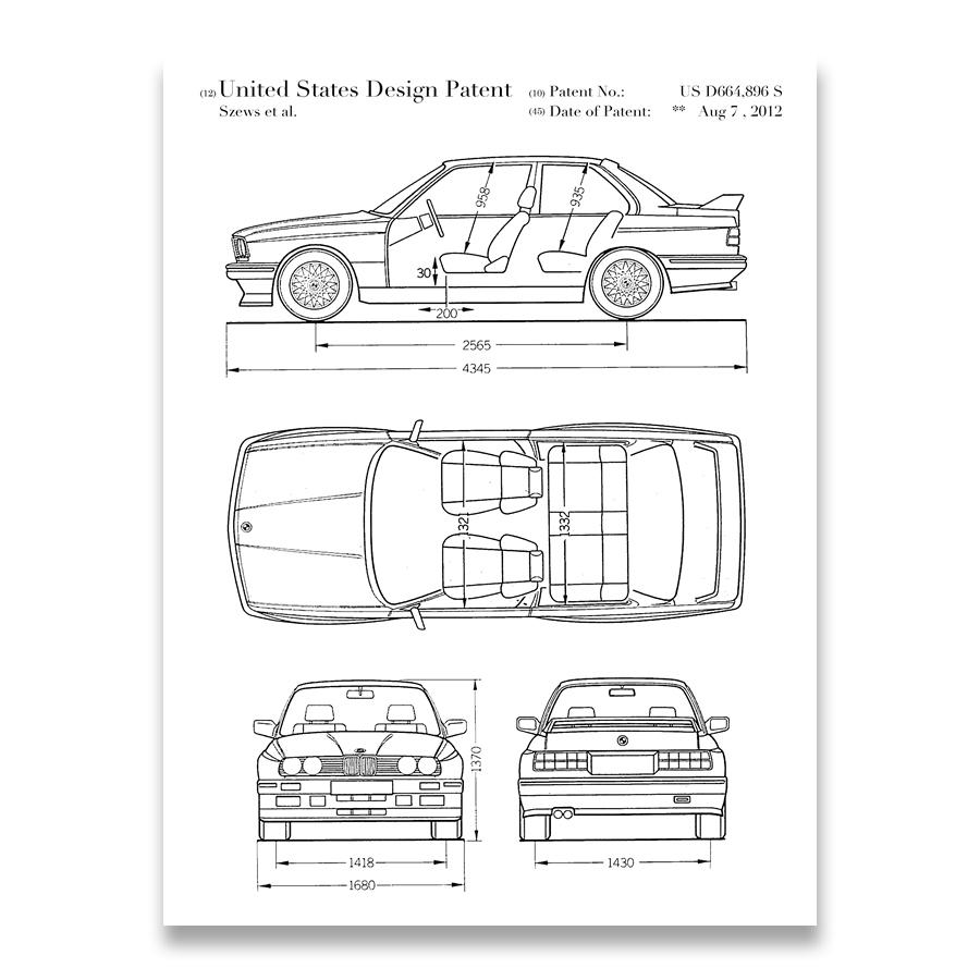 Car E30 M3 artwork, Auto wall art ,Transportation poster, room decor, print,blueprint, gift idea,wall Decorations