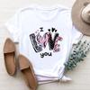(Asian Size) Women Clothing Print Tee Top Fashion T Shirt Woman Love 90s Style Cartoon Trend Female Short Sleeve Graphic T-shirts