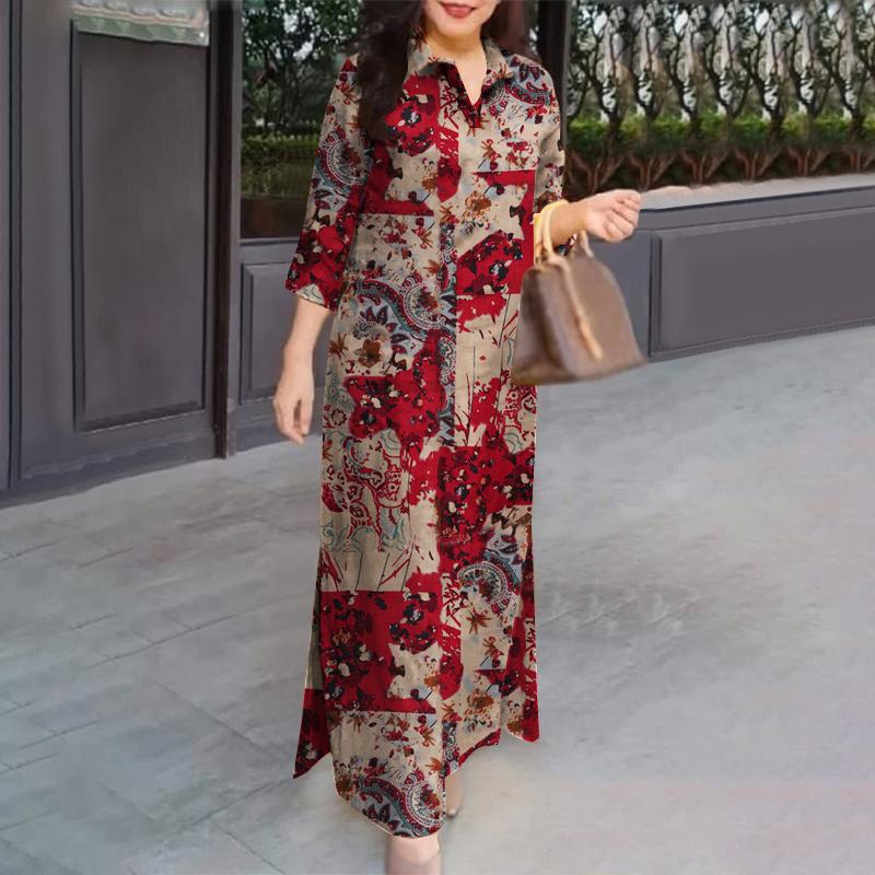 ZANZEA Женское повседневное свободное платье с отложным воротником и рукавами 3/4