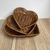 Simulation Rattan Heart-Shaped Woven Storage Basket Large Capacity Serving Display Basket  Desktop
