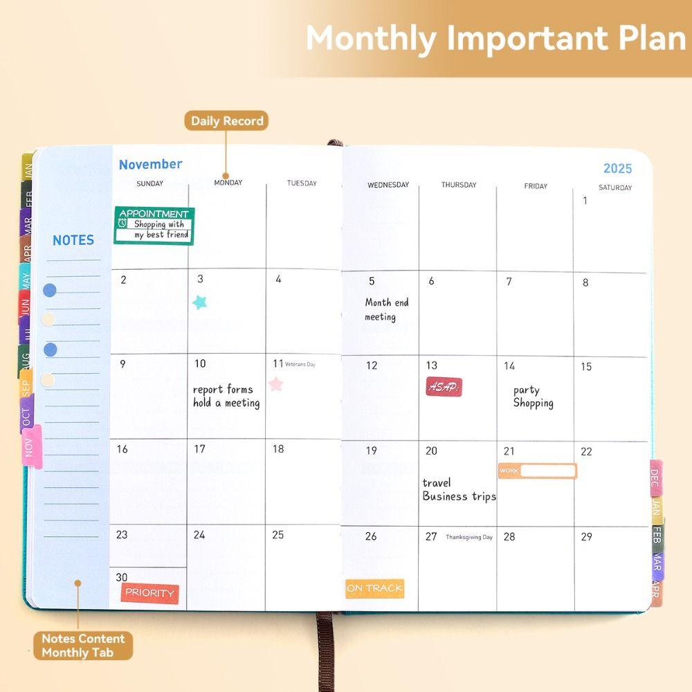 With 2 Pieces Stickers Hardcover Calendar A5 Size Weekly & Monthly Planner  Students