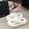 Foreign Trade Large Size Fluffy Slippers Women's 2025 Autumn and Winter New Home Wear Outer Wear Inner Velvet Thick Bottom Cross Fluffy Drag