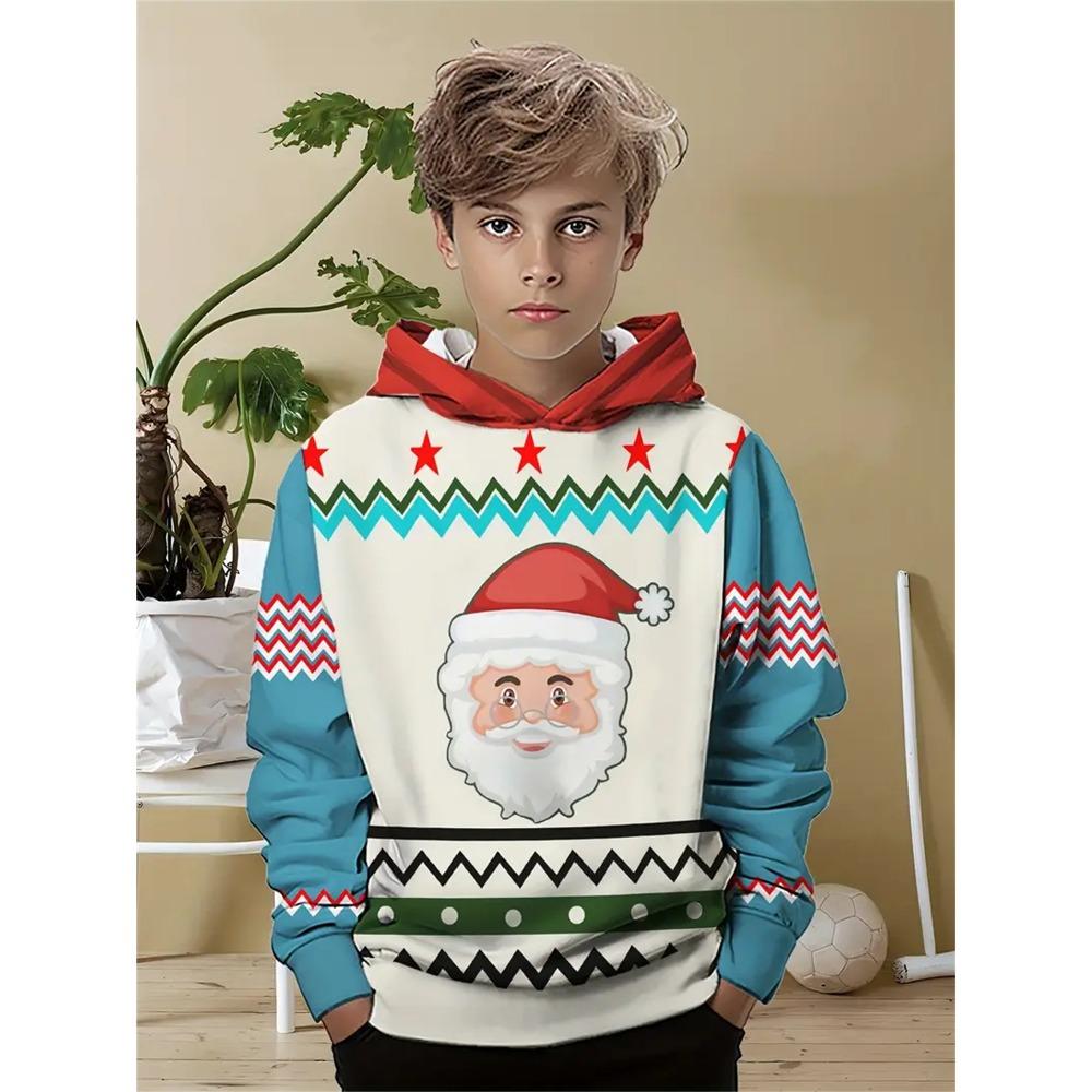 Детская толстовка с капюшоном на Рождество, детская мода с рисунком Санта-Клауса, детская одежда для девочек, уличная одежда для детей