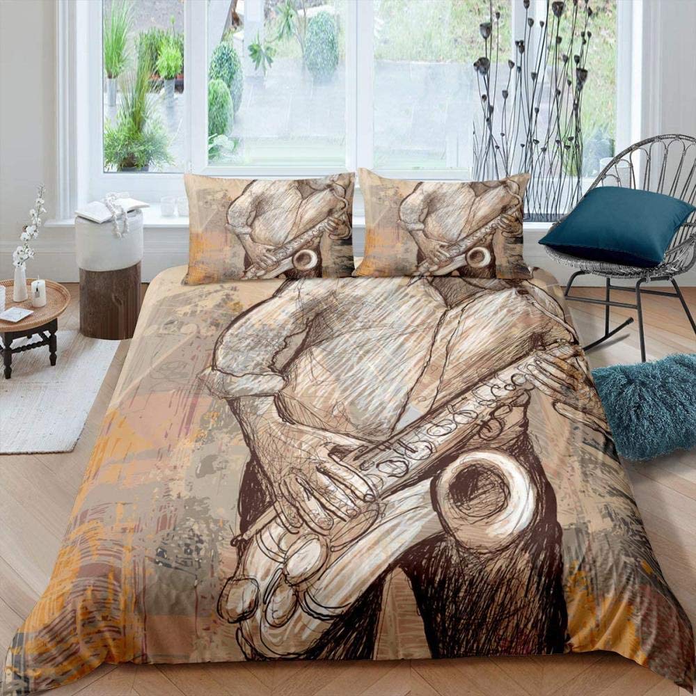 Саксофон Пододеяльник Комплект Вращающиеся Музыкальные Ноты Постельное Белье Музыкальный Инструмент Ретро Джаз Музыка Тема Двойное Одеяло Покрывало Для Детей