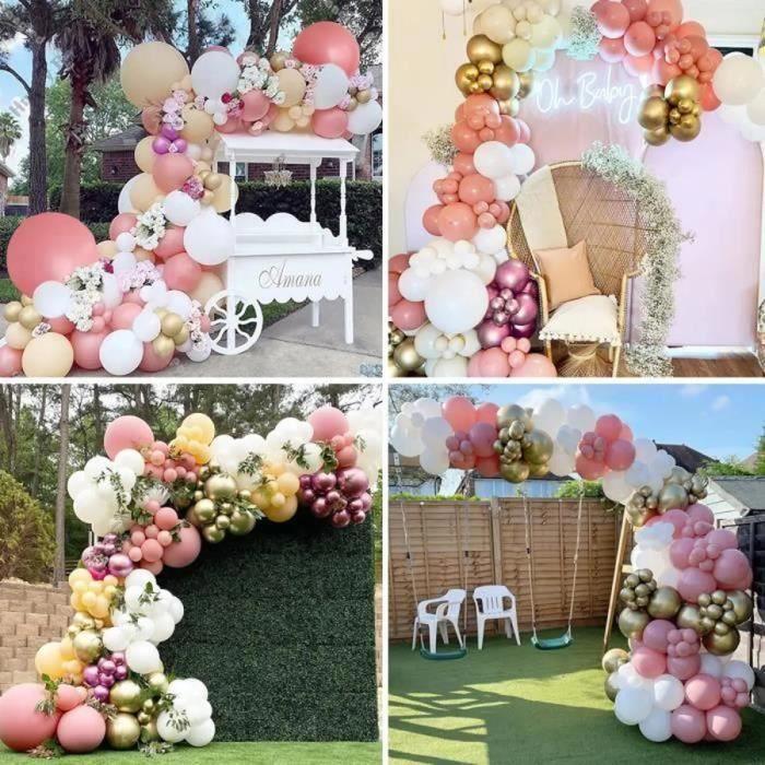 Guirlande de Ballons - Gruilande - 98 Pièces - Rose, Abricot, Blanc, Or - Décoration Anniversaire - Fête