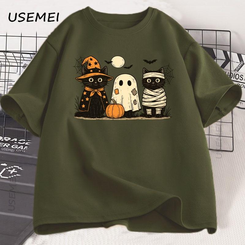 Black Cat Pumpkin Tshirt Ghots Gothic Fall Cat Mama T Shirt Halloween Spooky Season Pritned Tshirt Unisex Cotton Short Sleeve