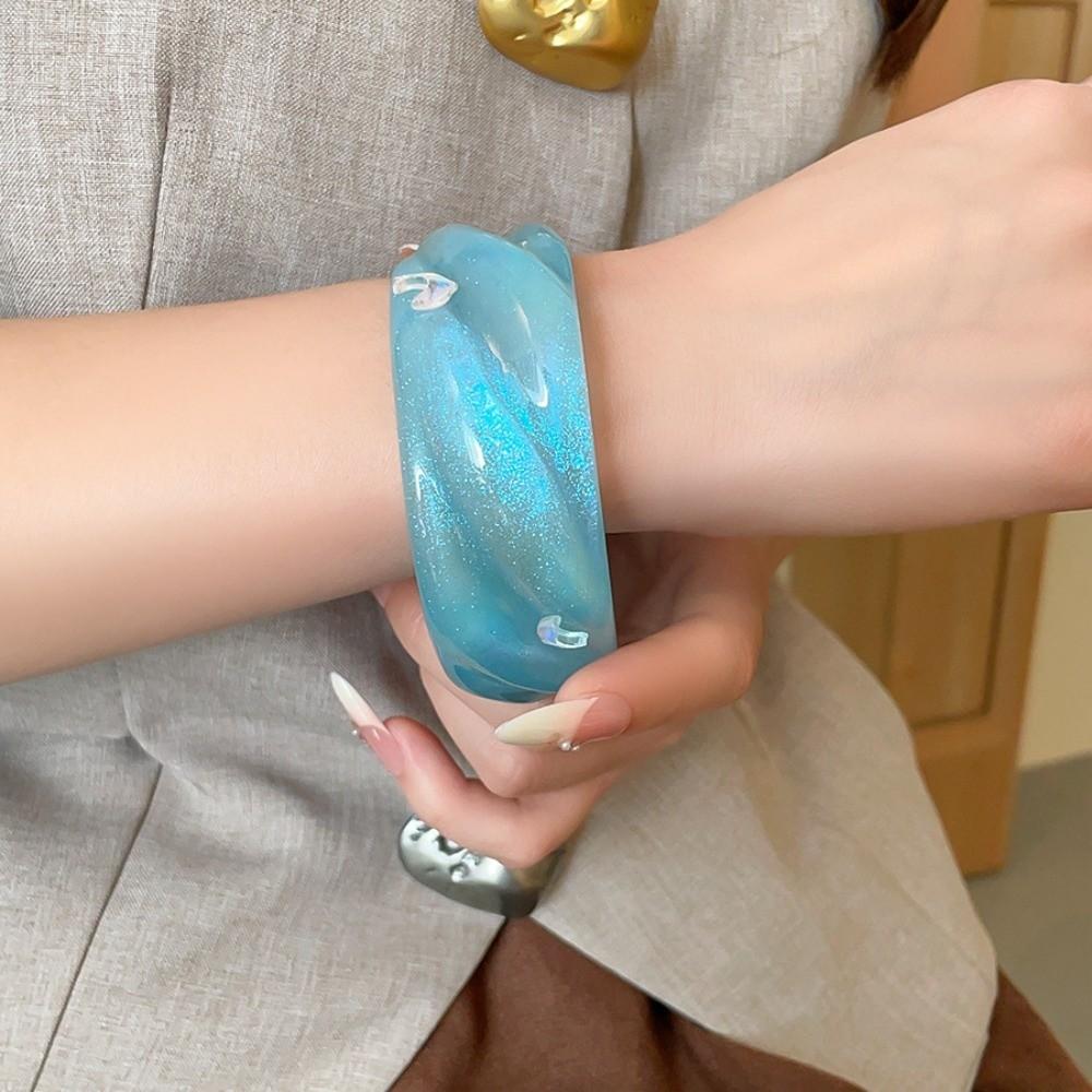 Star Mermaid Tail Deocr Women Wide Bracelet Resin Smudging Retro Hand Ring Girls