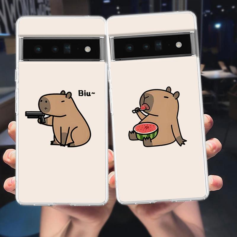 Милый чехол для телефона с капибарой для Google Pixel 9 8 7 6 Pro XL 8A 7A 6A 5 4 5A 4A 3A XL 5G, мягкий силиконовый, прозрачный TPU