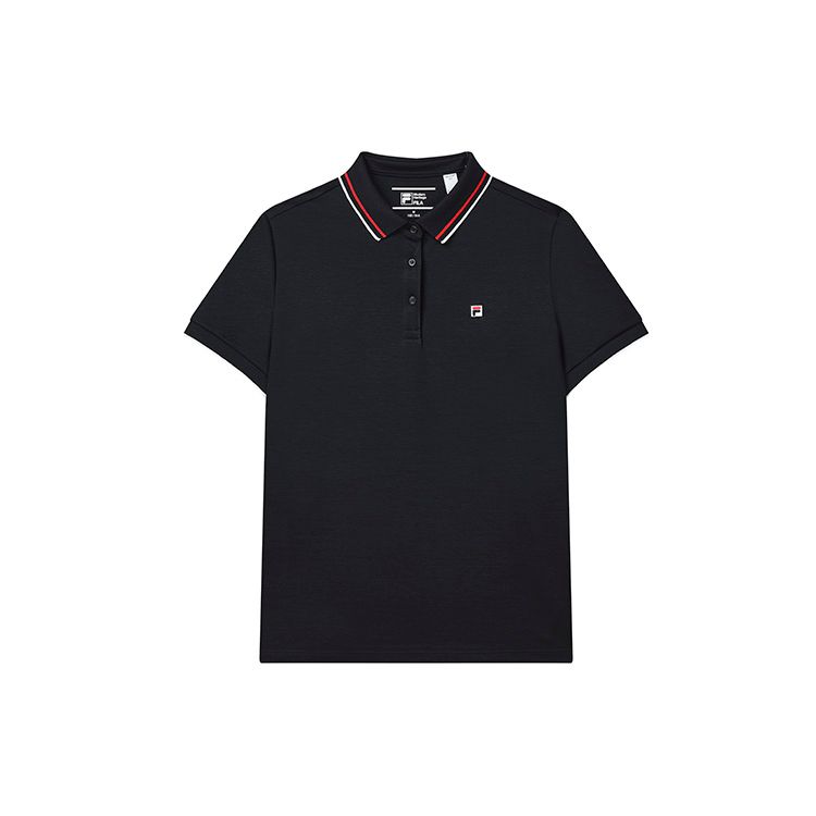 Fila SS22 Полосатая футболка поло с коротким рукавом и логотипом, женский топ, Легендарно-синий F11W231106F-NV