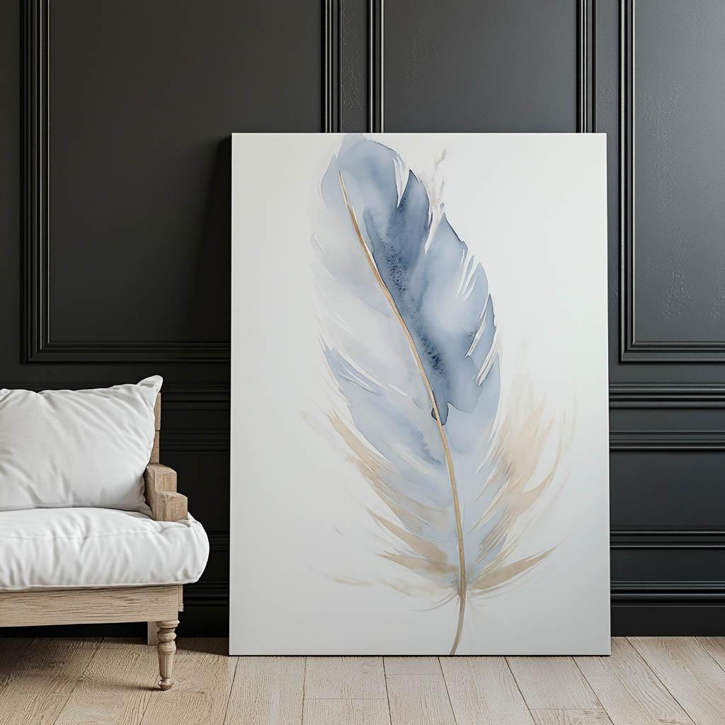 Niebiesko-Złote Pióro Niebiesko-Złote Pióro, 70X100 Cm, Bez Ramy, Płótno Premium Na Blejtramie