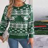 Women's Fashion Casual Loose Christmas Deer Pattern Contrast Color Sweater Long Sleeve Pullover Top