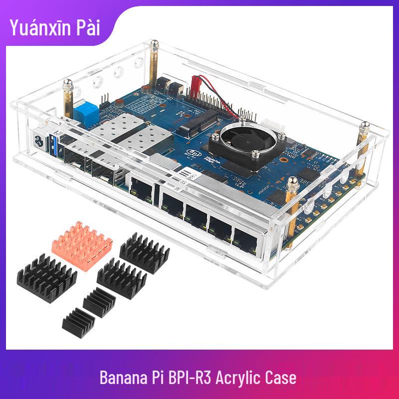 Плата разработки роутера Banana Pi R3 с корпусом, вентилятором и медно-алюминиевым радиатором