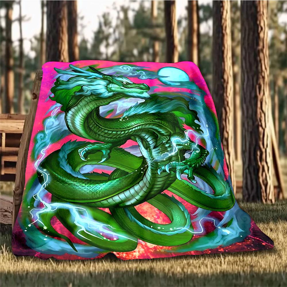 1pc Dragon Art Print Throw Blanket Polyester Fiber, Lightweight Flannel, Soft & Warm, All Season Use for Outdoor, Camping Digital Print