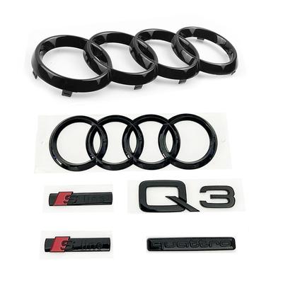 4Ring Logo ABS Black Car Hood Front Grille Emblem Rear Trunk Badge Sticker For Qwe2 Q3 2013-2022 Sline Quarrto Side Decoration