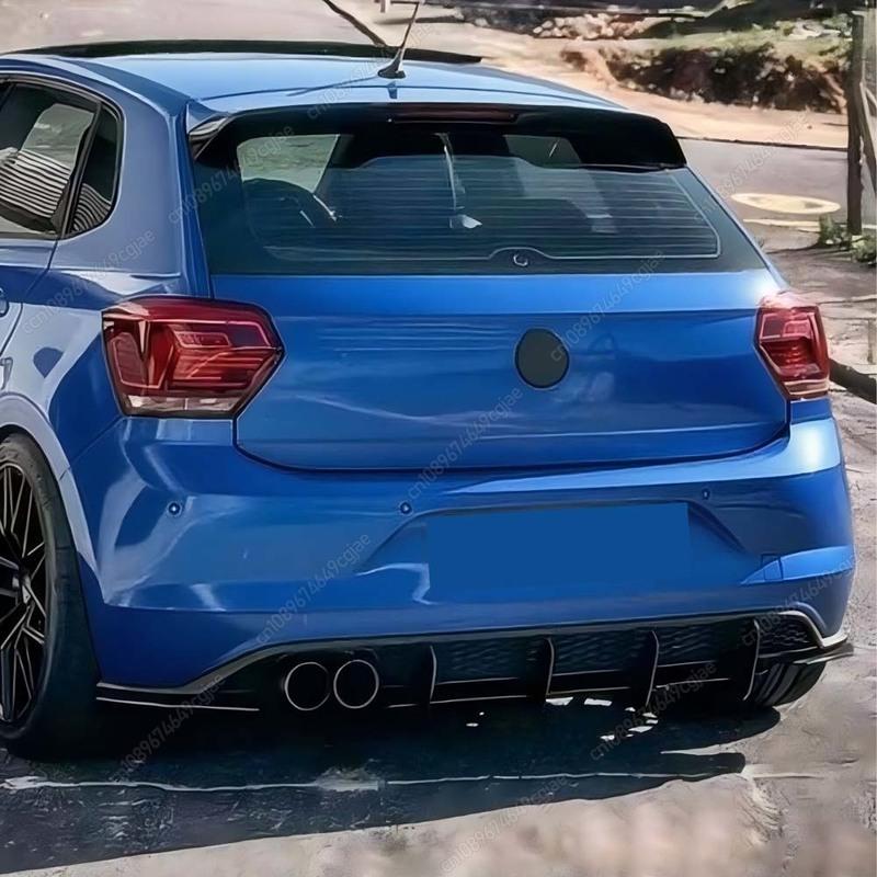 Для Volkswagen Polo MK6 GTI 2017-2021 АБС-пластик Хэтчбек Комплекты обвеса Сплиттер Спойлер Черный Тюнинг 4 ребра Задний бампер автомобиля Диффузор